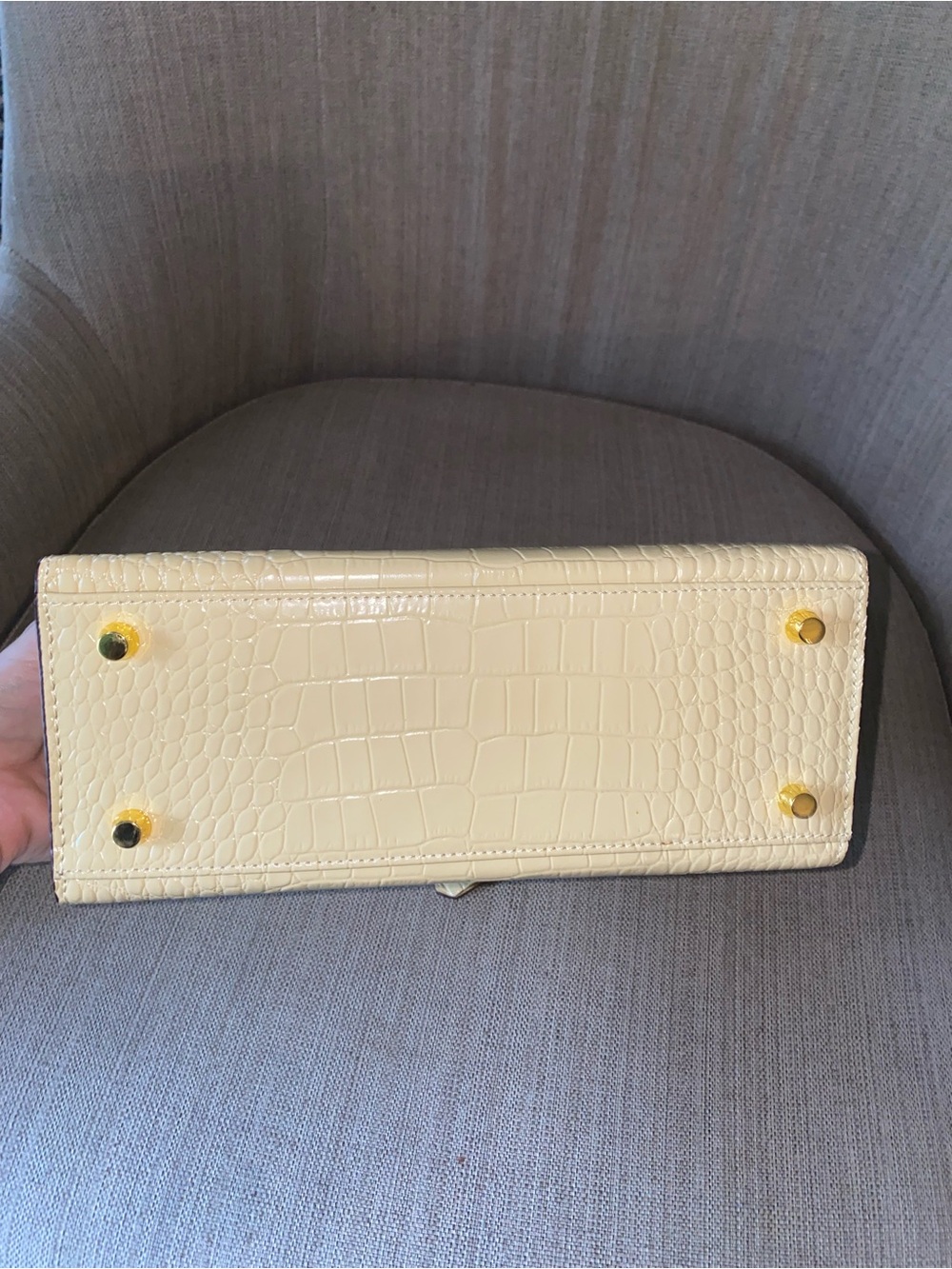 25cm khaki beige cream crocodile embossed leather Kelly top handle handbag ghw - Picture 5 of 5